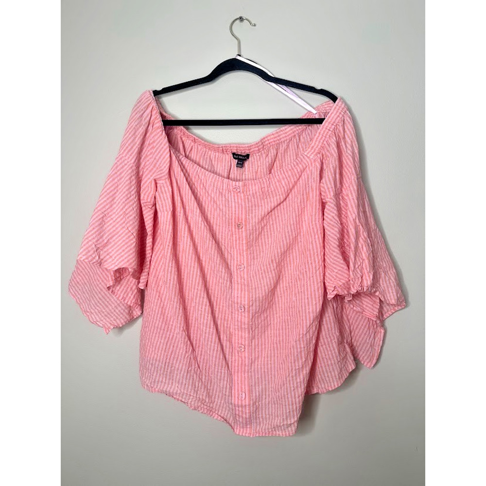 Lane Bryant Pink Striped Off Shoulder Flutter Sleeve Top 14/16 Beachy Coastal